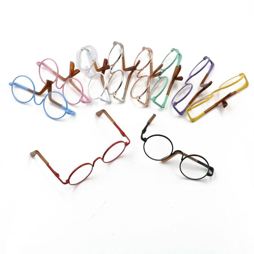 Colorful Toy Small Eyeglass Metal Frame Miniature Eyewear Doll Glasses Round-Shaped Clear Lens