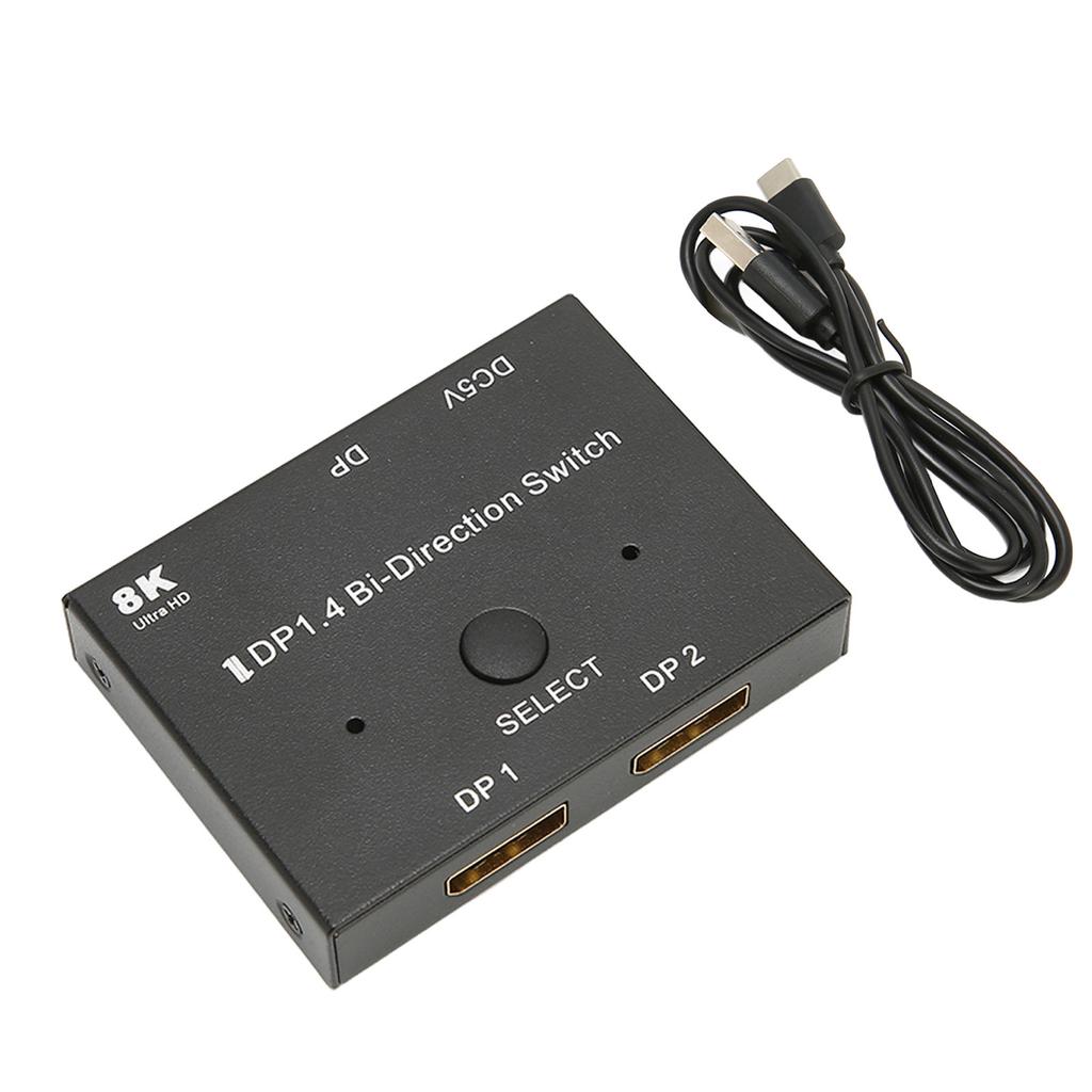 Displayport 1.4 Switch 8K 60Hz 1 in 2 and 2 in 1 Bidirectional Displayport Switch Splitter for Projector TV Monitor