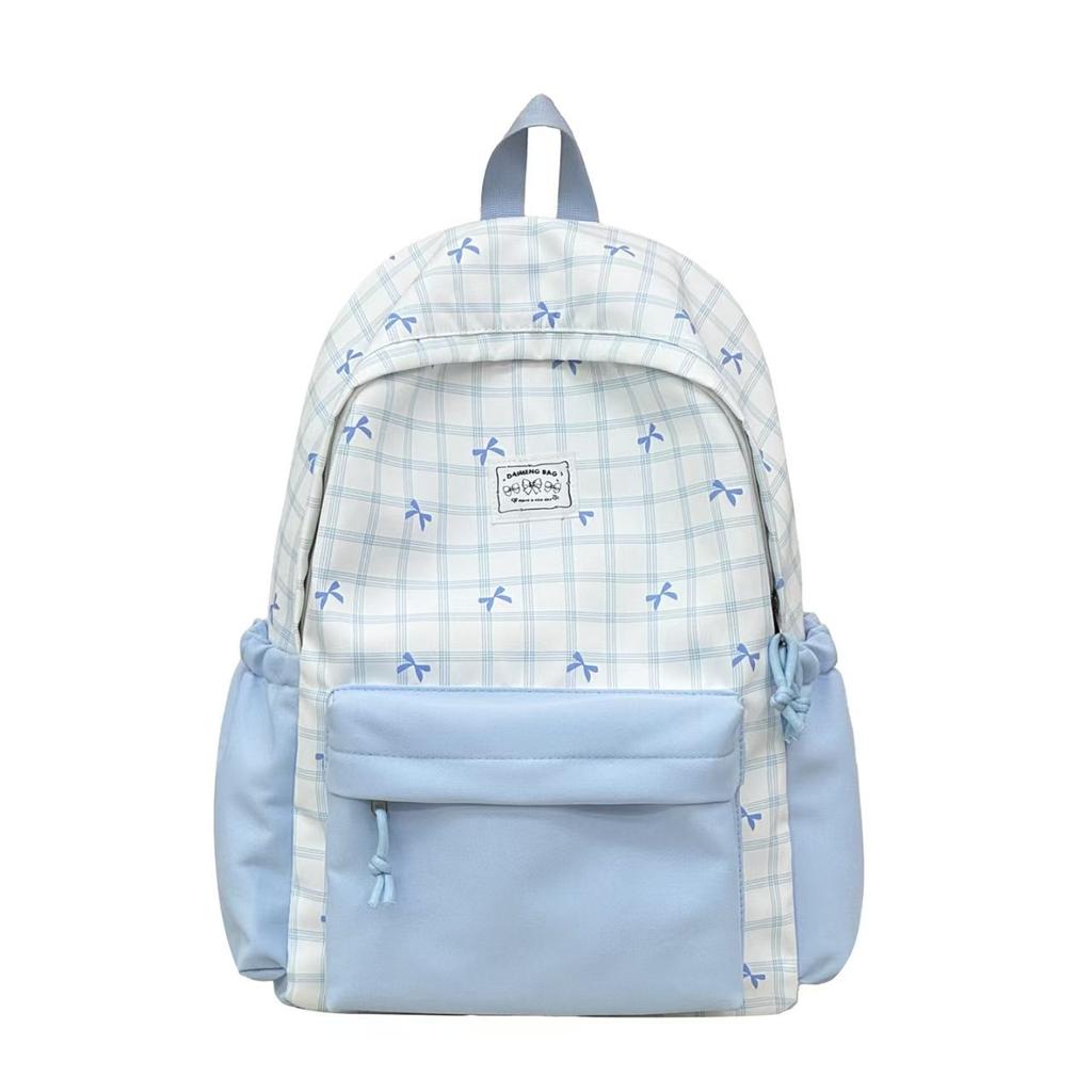 Schoolbag new high-value Japanese fresh and sweet schoolbag plaid contrasting color splicing backpack junior high school students lightweight backpack