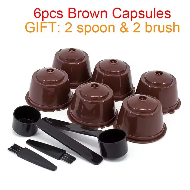 6 шт. Подходят для кофейных капсул Dolce Gusto, многоразовые кофейные капсулы для Nescafe Dolce Gusto с ложкой и щеткой, кухонные аксессуары