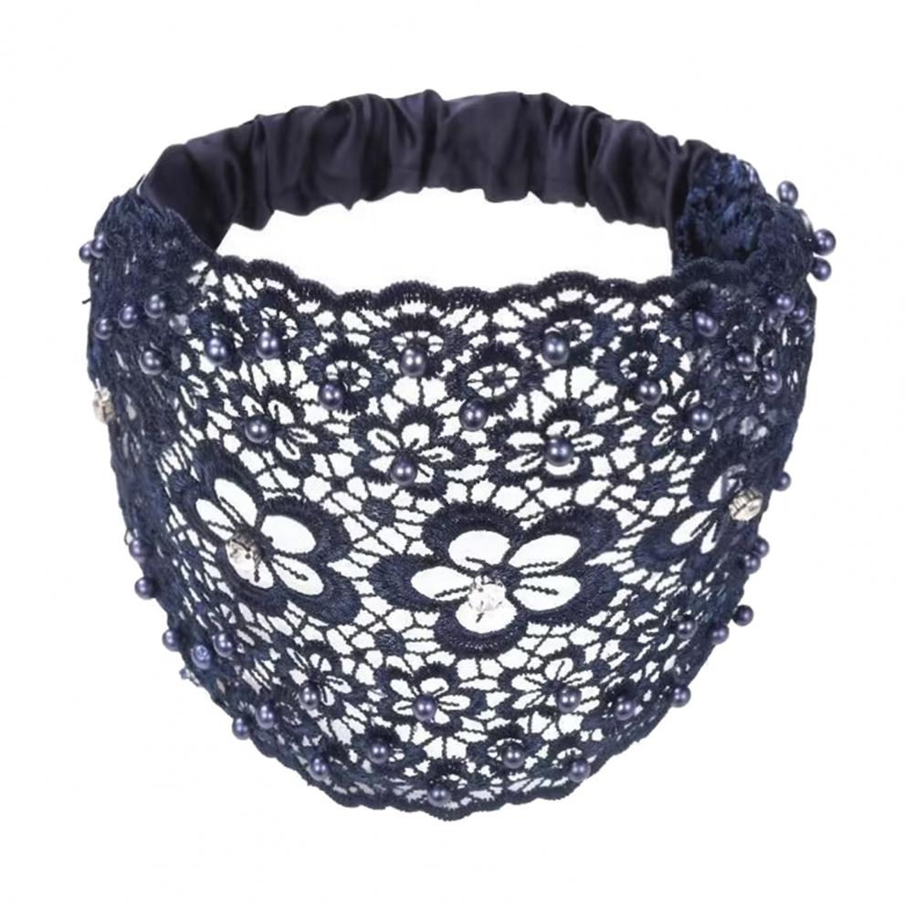 1116 Versatile Fabric Headband Women Hollow Headband Flower Shiny Rhinestones Faux Pearls Hair Band Wide Hair Holder 91