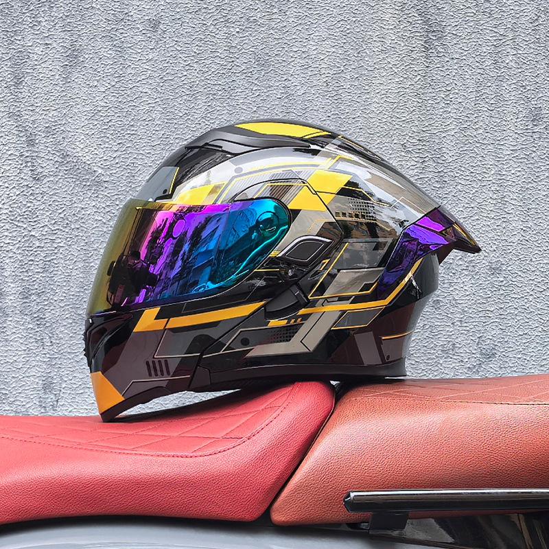 Orz motorcycle helmet peel-off helmet double lens big tail locomotive racing helmet running helmet men and women keep warm in winter
