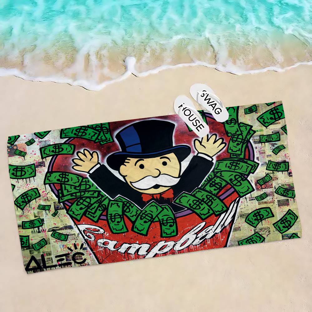 Dollar Alec Monopoly cartoon Anime Beach Swimming Towel Soft Absorbent Washcloth Children's Gifts for Kids Travel Camping Gym