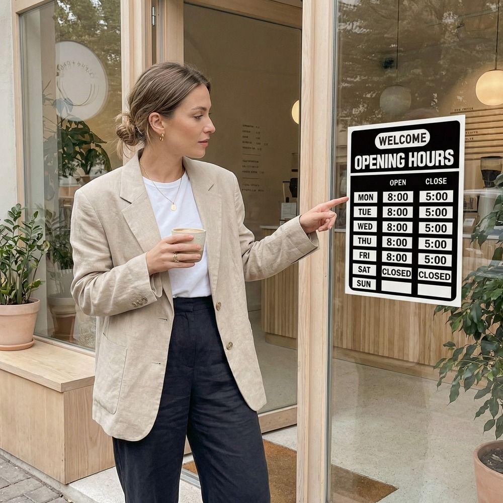 Self-Adhesive Store Opening Signs Decal Sunproof Business Hours Window Decal Cafe Business