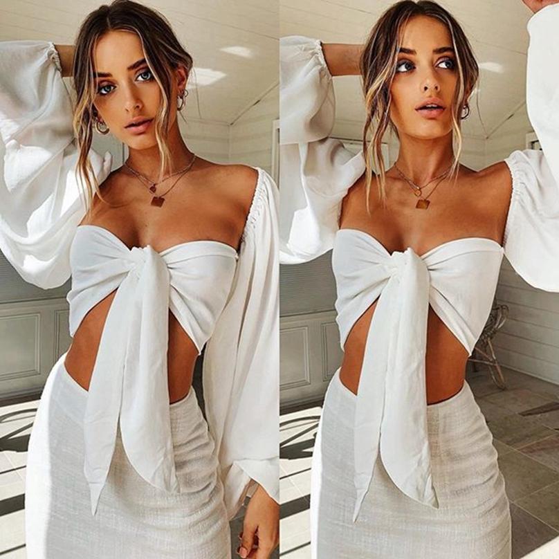 Creativity Summer Ladies Fashion Personality Bubble Sleeve TopSexy Bow Tie Tube Top Women's Clothing