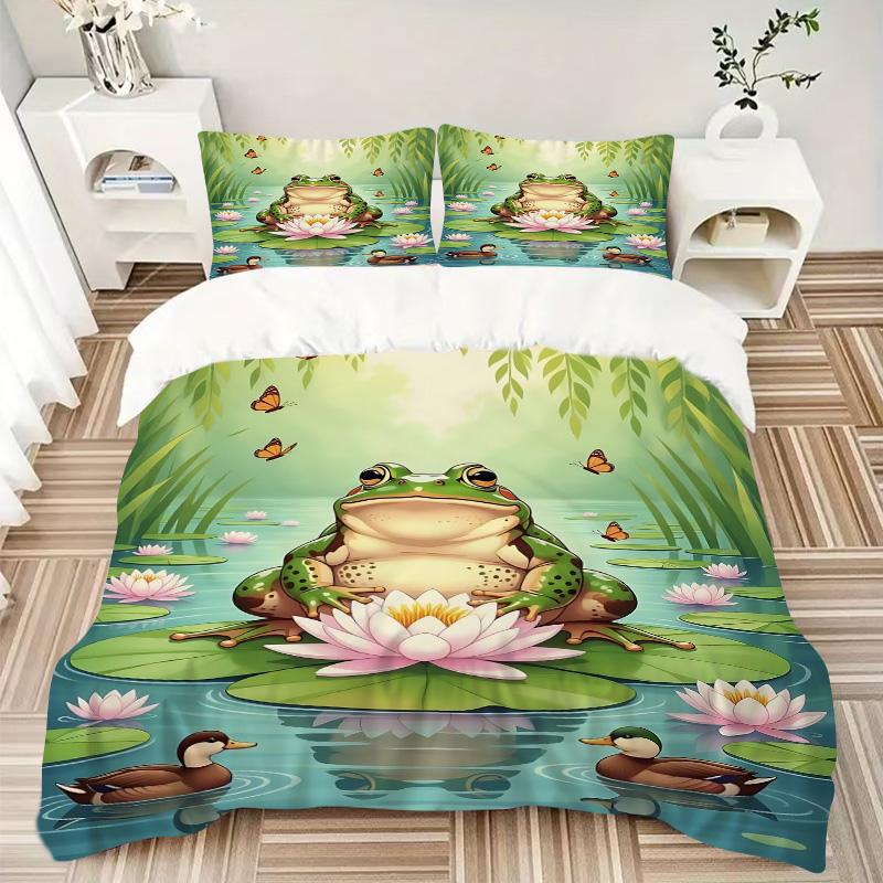 Frog Butterflies Pond Print 3Pcs Bedding Setduvet Cover With 2 Bedropillowcase Home Birthday Gift