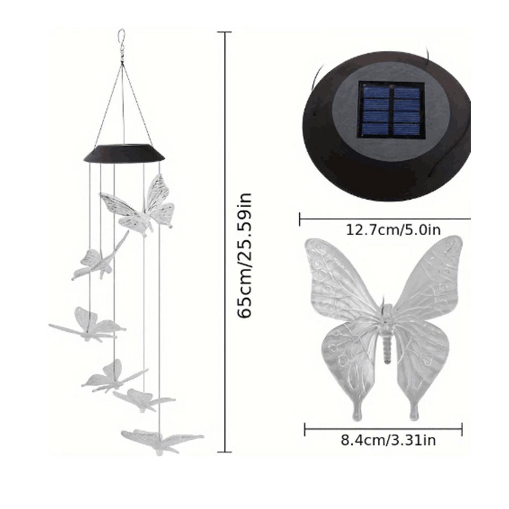 LED Solar Wind Chime Light Garden Butterfly Wind Chime Lamp Colorful Waterproof Hanging Solar Light for Garden Yard Home Decor