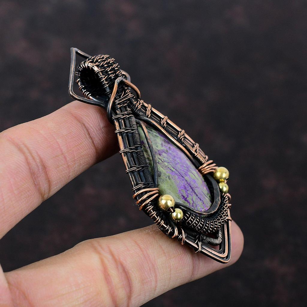 Пурпуритовый медный кулон Ювелирные изделия из медной проволоки Кулон ручной работы Кулон из проволочной обмотки Ювелирные изделия из настоящего драгоценного камня Подарок для мамы Уникальный кулон