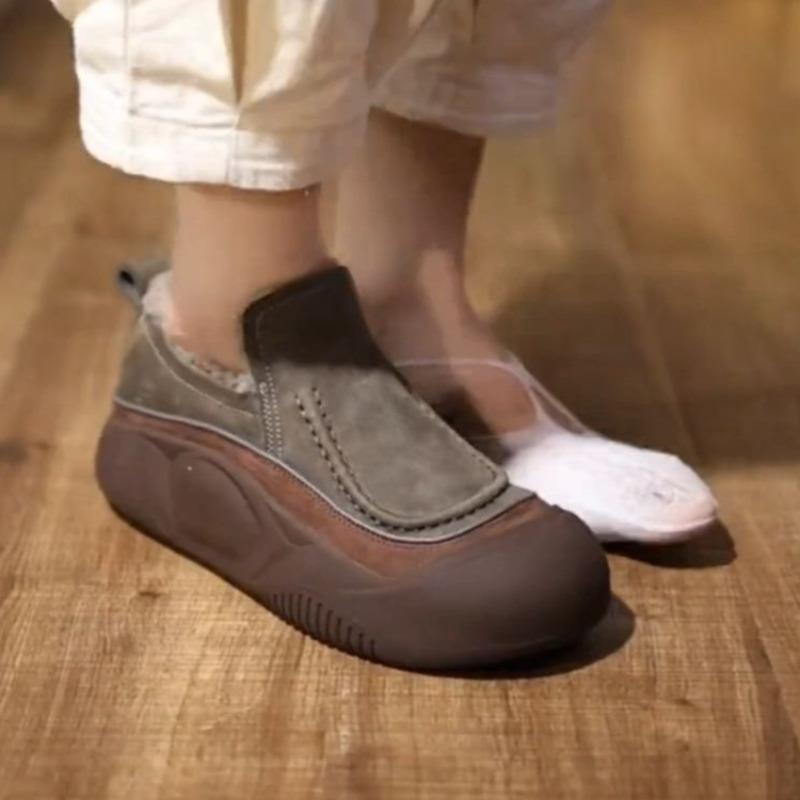 Модные женские туфли на плоской подошве с мехом на платформе, теплые плюшевые хлопковые туфли, зимняя повседневная обувь для женщин 2025 года, модные удобные нескользящие ботинки Mujer