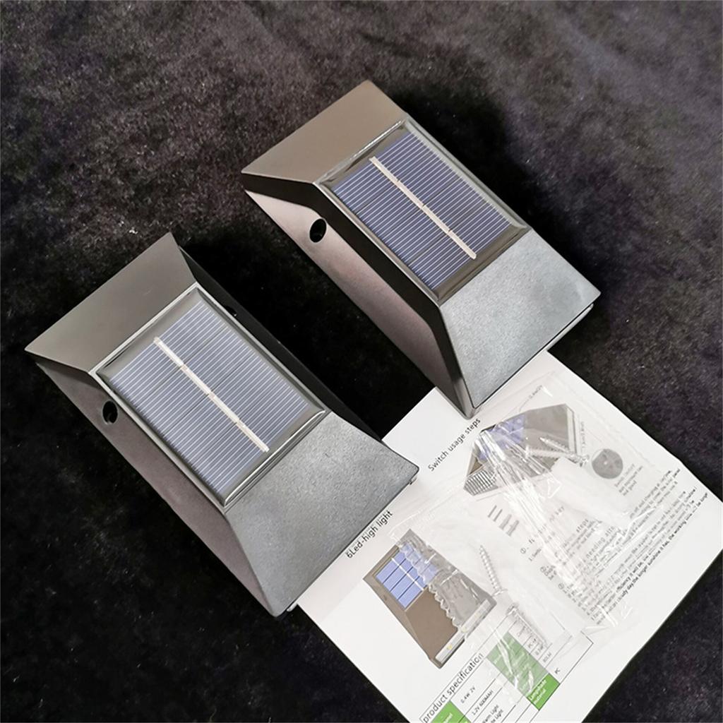 2pcs 6led Solar Wall Light Weather-proof Outdoor Step Lamp For Path Garden Patio Pathway Stairs Decor