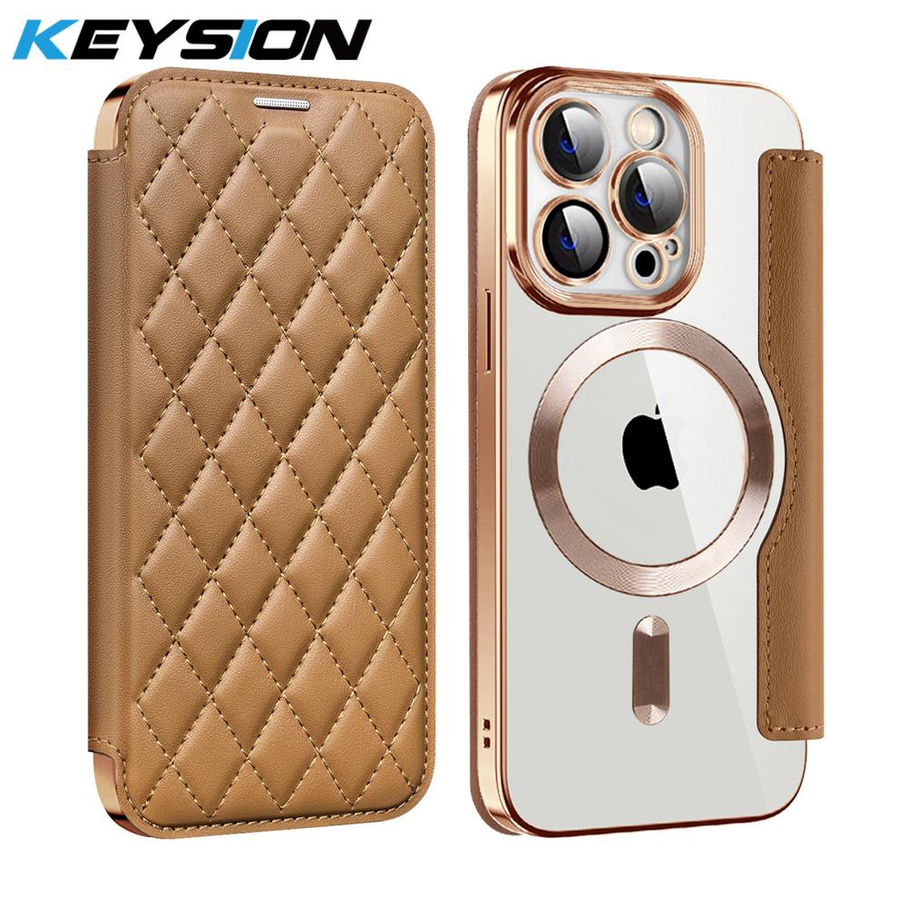 KEYSION Кожаный чехол-книжка с покрытием для iPhone 11 12 13 Pro Max, слоты для карт, магнитная беспроводная зарядка, задняя крышка телефона
