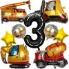 Набор мультяшных воздушных шаров в виде строительной техники: Вилочный погрузчик, Бетономешалка и Экскаватор для украшения детского дня рождения