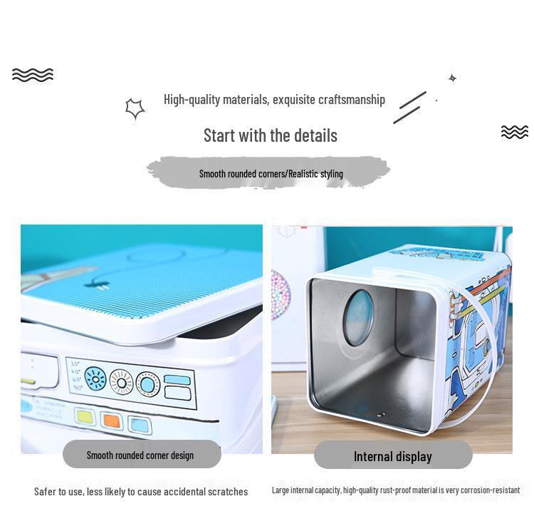 Большой жестяной ящик для хранения капсул для стирки - Органайзер в форме стиральной машины с ручкой