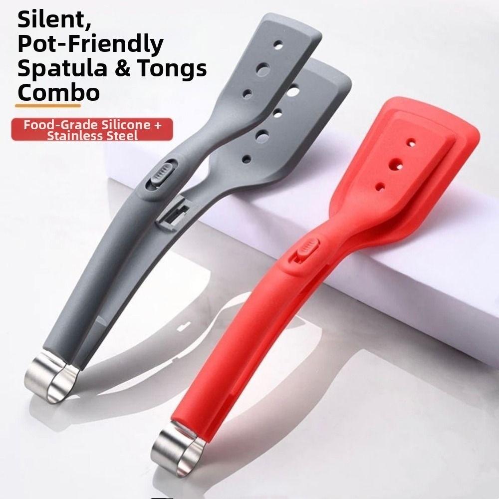 Multipurpose 2 in 1 Spatula Tongs Silicone Fried Steak Clamp Spatulas Bread Clip Fish Flipping