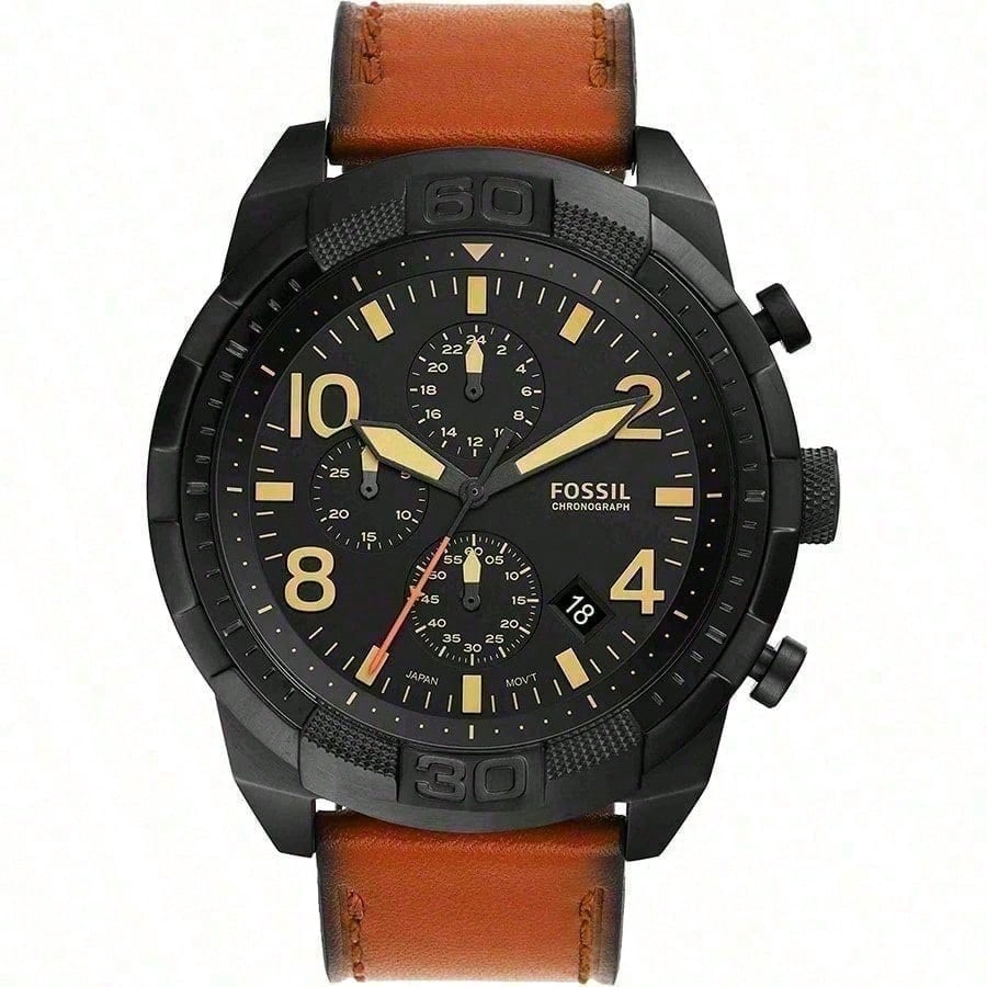 Fossil Мужские часы из нержавеющей стали, кварцевые, кожаный ремешок FS5714