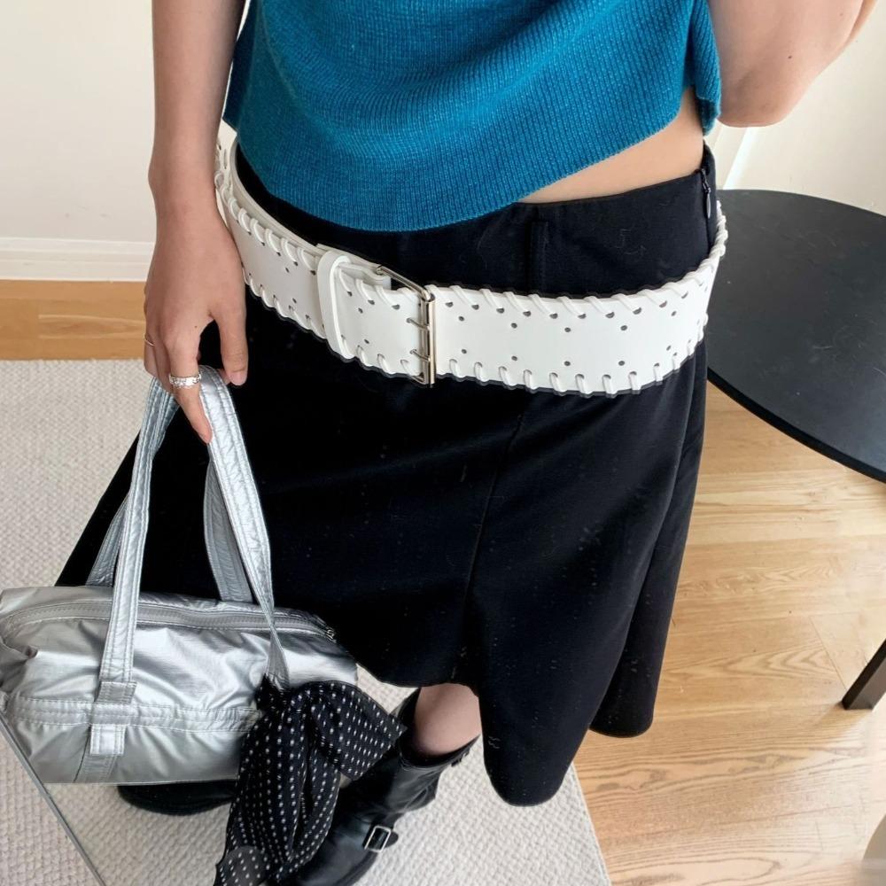 Y2k PU Leather Waistband Woven Western Cowboy Belt Fashion Women Wide Belt  Spicy Girl