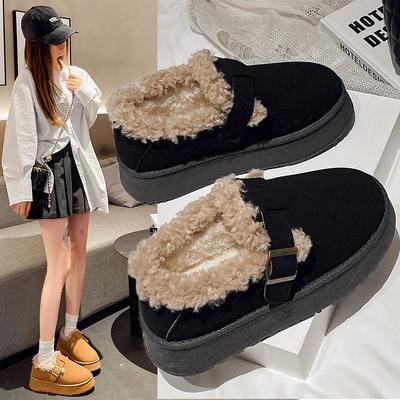Корейская версия шерстяных туфель на толстой подошве для женщин 2024 зима новая одежда круглый носок теплые плюс кашемир модные повседневные хлопковые туфли
