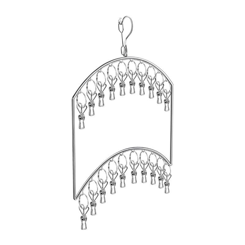 Multi-Layer Stainless Steel Drying Rack with Windproof Hooks for Socks & Underwear