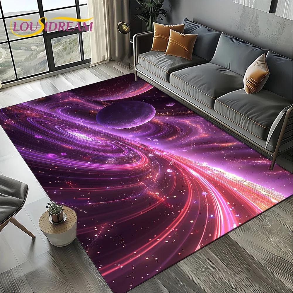 Milky Way Universe Space Stars Black Hole Galaxy Earth Carpet Rug for Living Room Bedroom Sofa Decoration,Non-slip Floor Mat