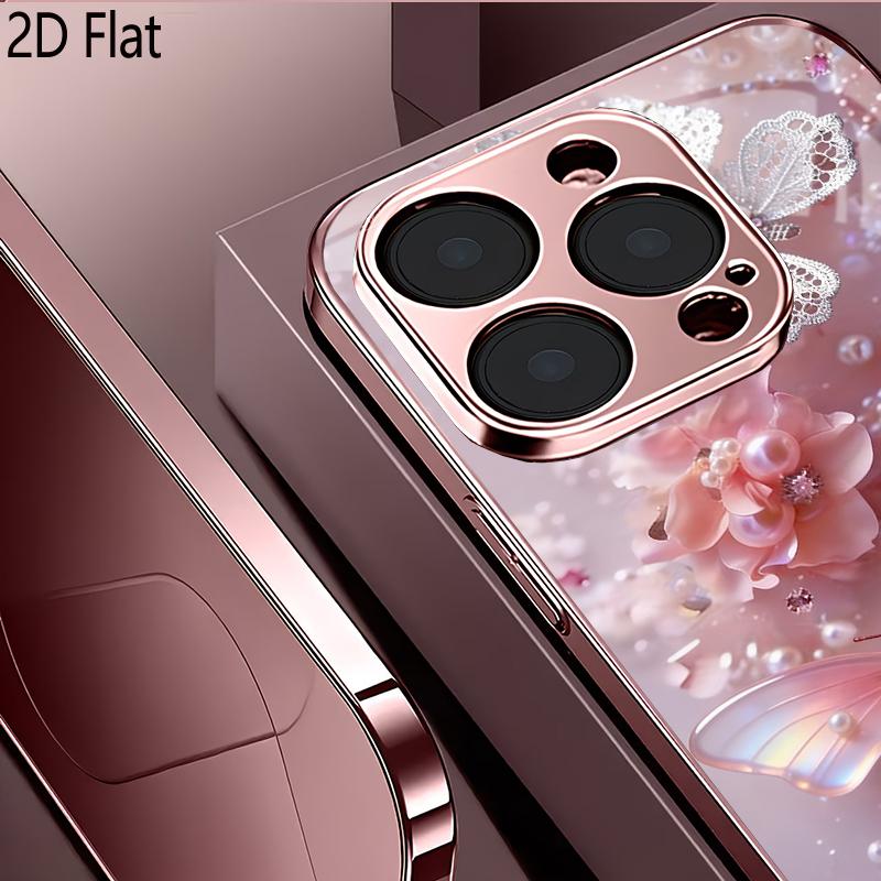 Розовая бабочка Серебряная 2D Плоская Для IPhone17 18 16 15 14 13 12 11 Pro Max XS XR 8 7Plus Чехол для телефона Ударопрочный Защитный Задняя крышка