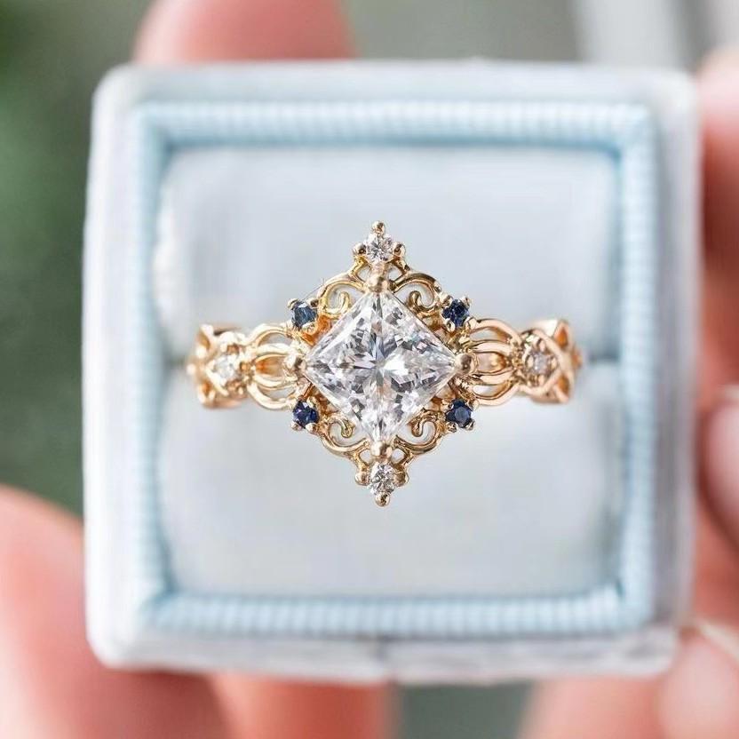 Кольцо с узором «Принцесса», трехсекционное кольцо с цирконами, инкрустированное ромбовидными бриллиантами, изысканное кольцо на указательный палец для женщин