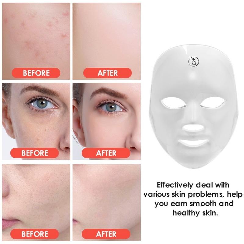 7-цветная светодиодная маска для лица, USB-перезаряжаемая, портативное устройство для ухода за кожей и красоты