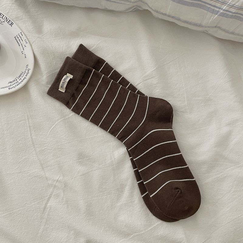 Модные носки Min Cloth Стандартные носки Миди-носки в полоску Контрастная сшивка Носки для наслоения Винтажные полосатые носки