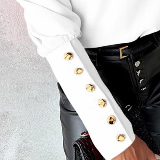 Твердый большой размер, один цвет, рубашка с цепочкой на плечах, декор с длинными рукавами и пуговицами, пуловер с наклонным вырезом, мягкий