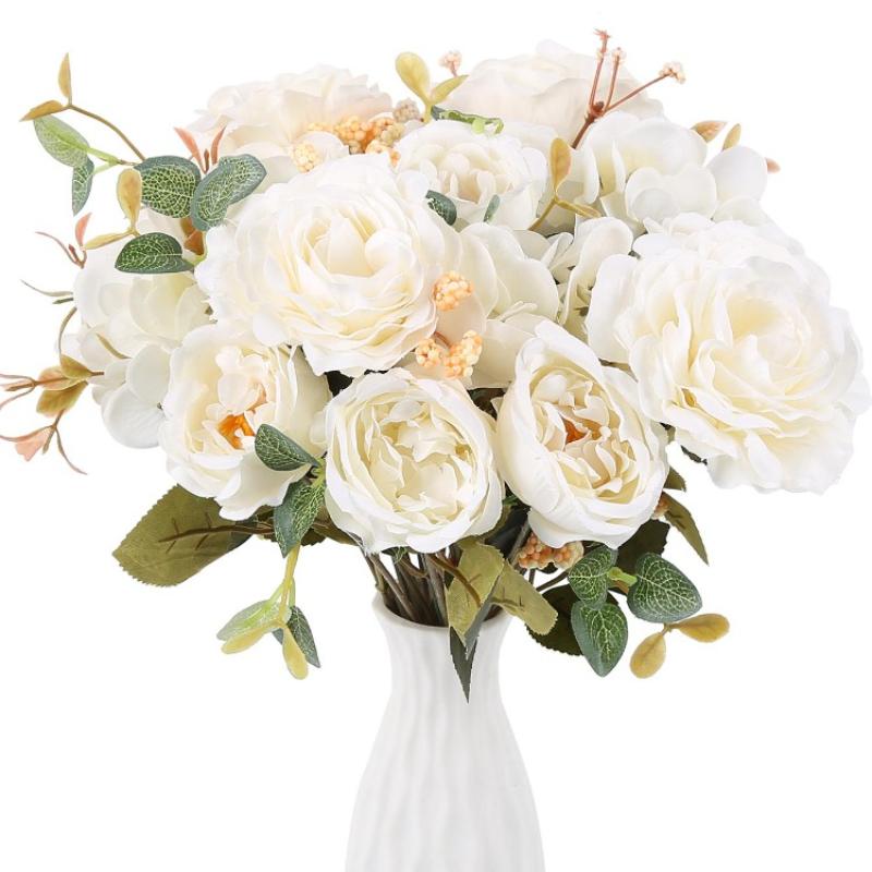 Искусственные цветы пионы с гортензией, шелковые искусственные цветы, 4 букета для дома, свадебное украшение, центральная часть стола