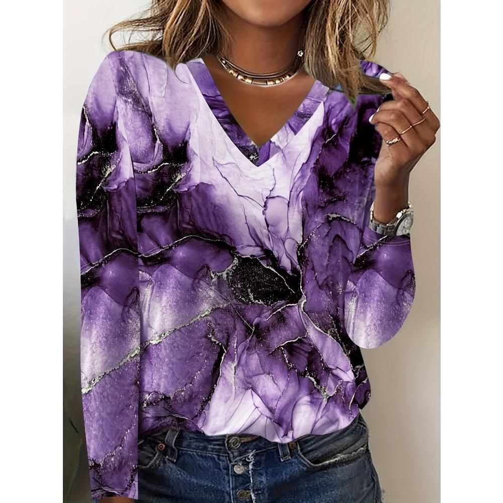 Autumn New Women's Marble Printed Casual Long Sleeved T-shirt Top
