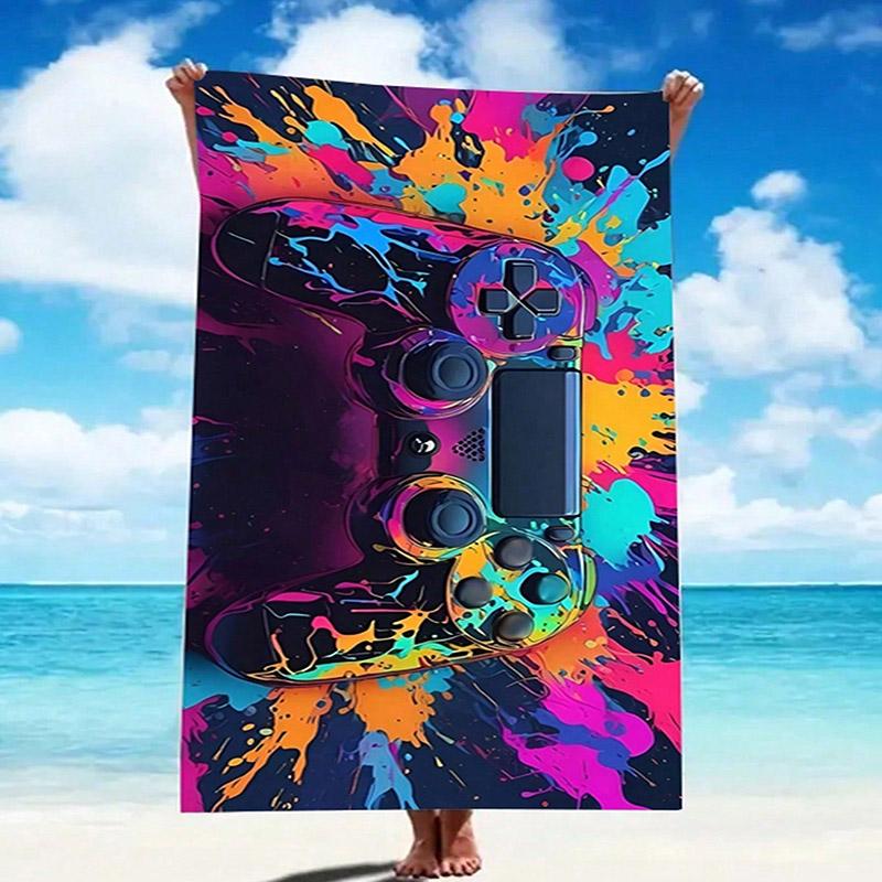 Colorful Gaming Controller Beach Towel Patterned Sunscreen And Windproof Suitable For Swimming Pool Camping Travel Blanket