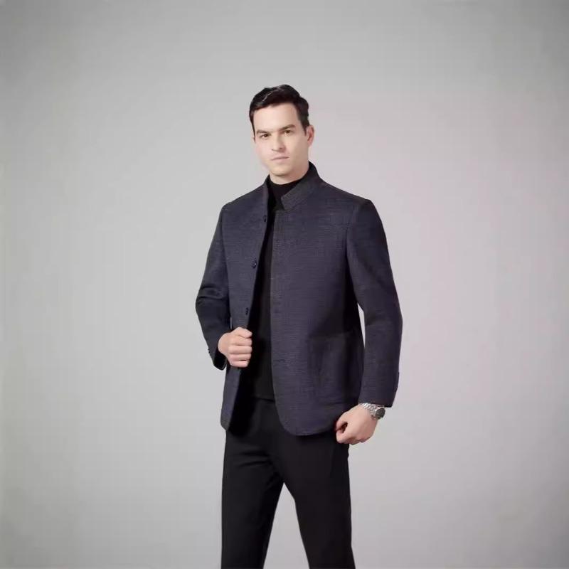 Осенне-зимняя мужская куртка с воротником-стойкой от известных брендов в деловом и повседневном стиле для пап среднего возраста, двусторонняя кашемировая куртка из шерсти