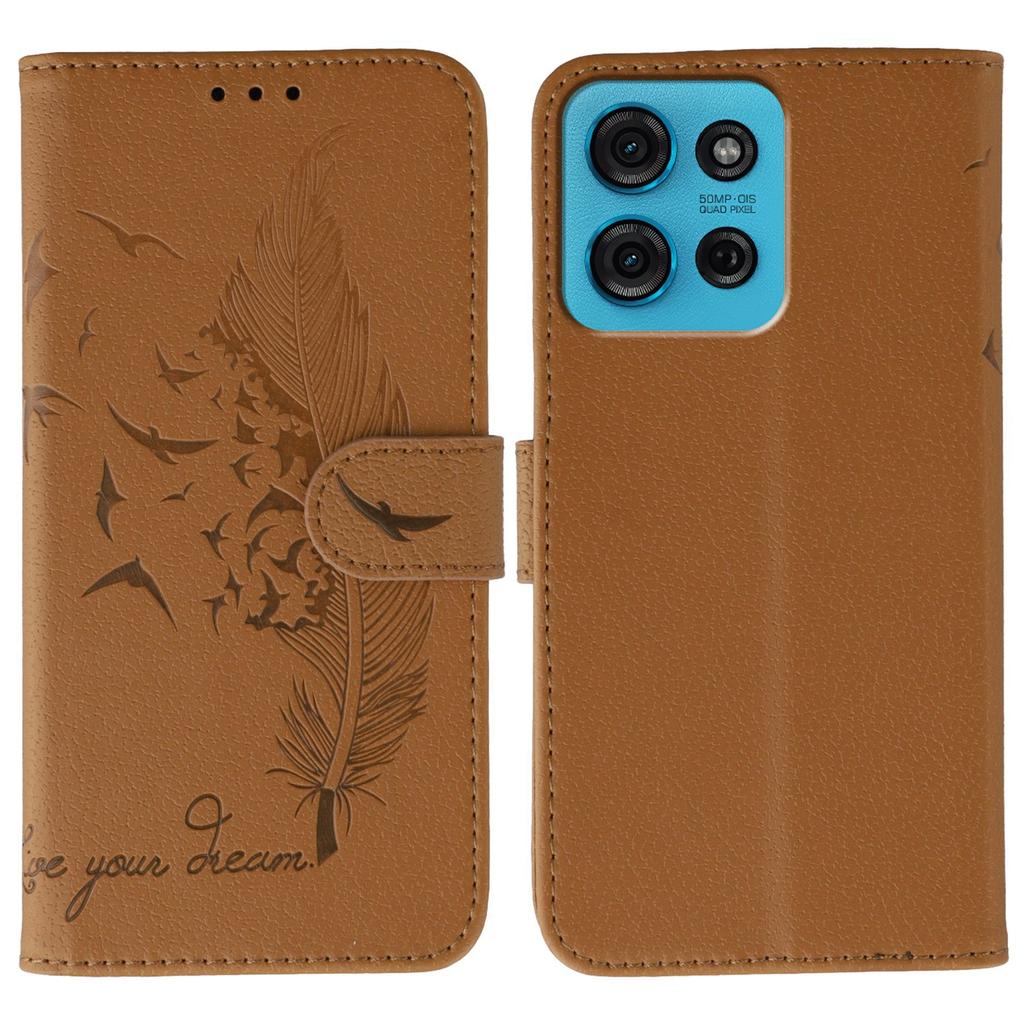 For Motorola Moto G75 5G Case Feather Imprint PU Leather Wallet Phone Cover