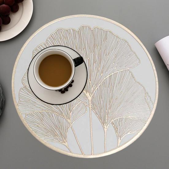 Круглый термостойкий коврик для столовых приборов с дизайном листьев гинкго, золотой, серебряный защитный коврик для стола, противоожоговой изолированный коврик для тарелок для домашней столовой, свадебной кухни