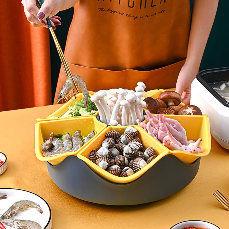 Большая двухъярусная тарелка для овощей и фруктов с 7 решетками, с загруженной, вымытой и выщелоченной посудой, корзиной для овощей, вращающейся тарелкой для тушения