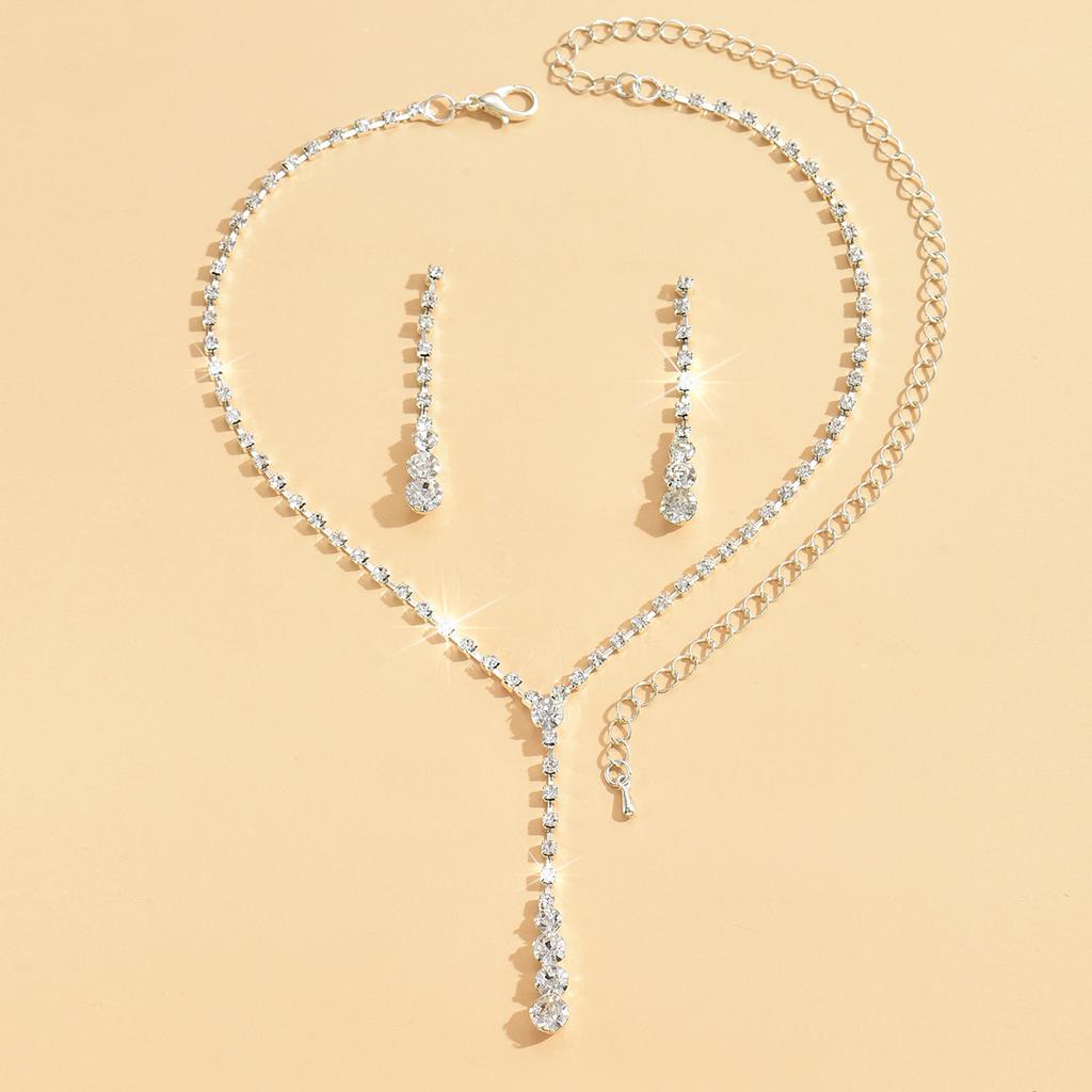 3pcs Women's Jewelry Fashion Drops Rhinestone Necklace Earring Set Bridal Wedding Accessories