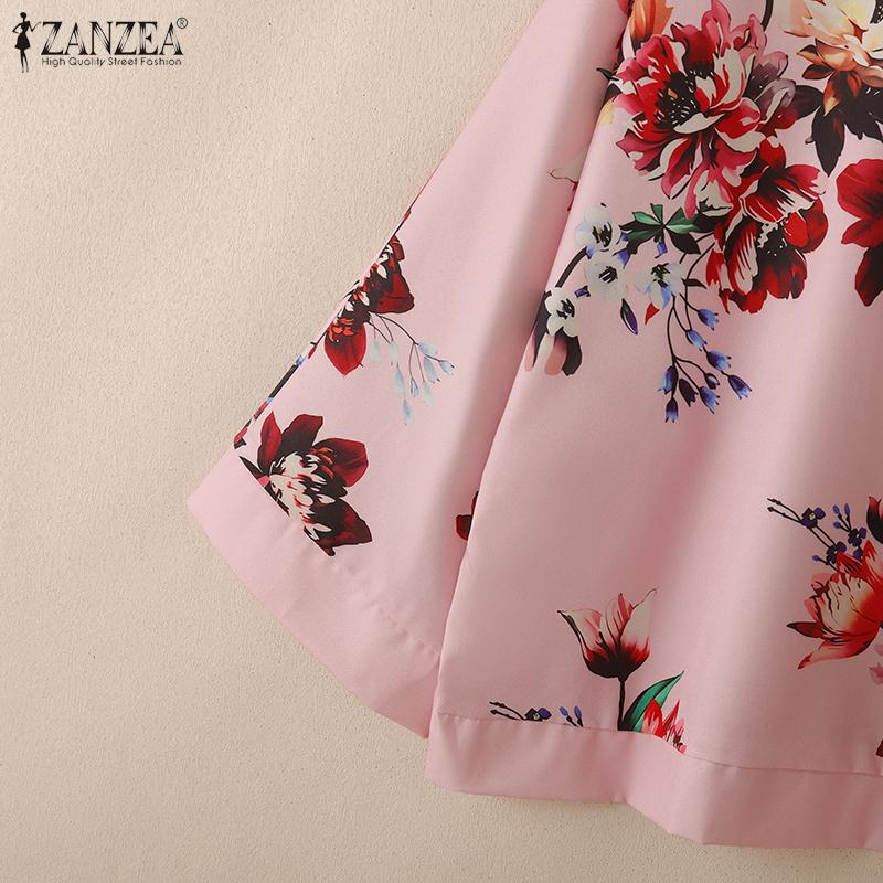 ZANZEA Women Casual Round Neck 3/4 Sleeve Loose Floral Print Blouse