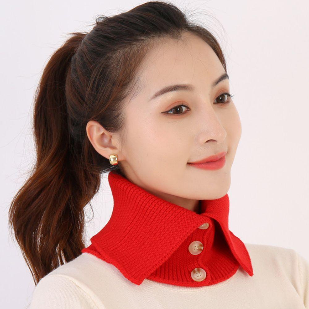 Женский ветрозащитный теплый шарф с пуговицами, защита шеи, водолазка, вязаный искусственный воротник