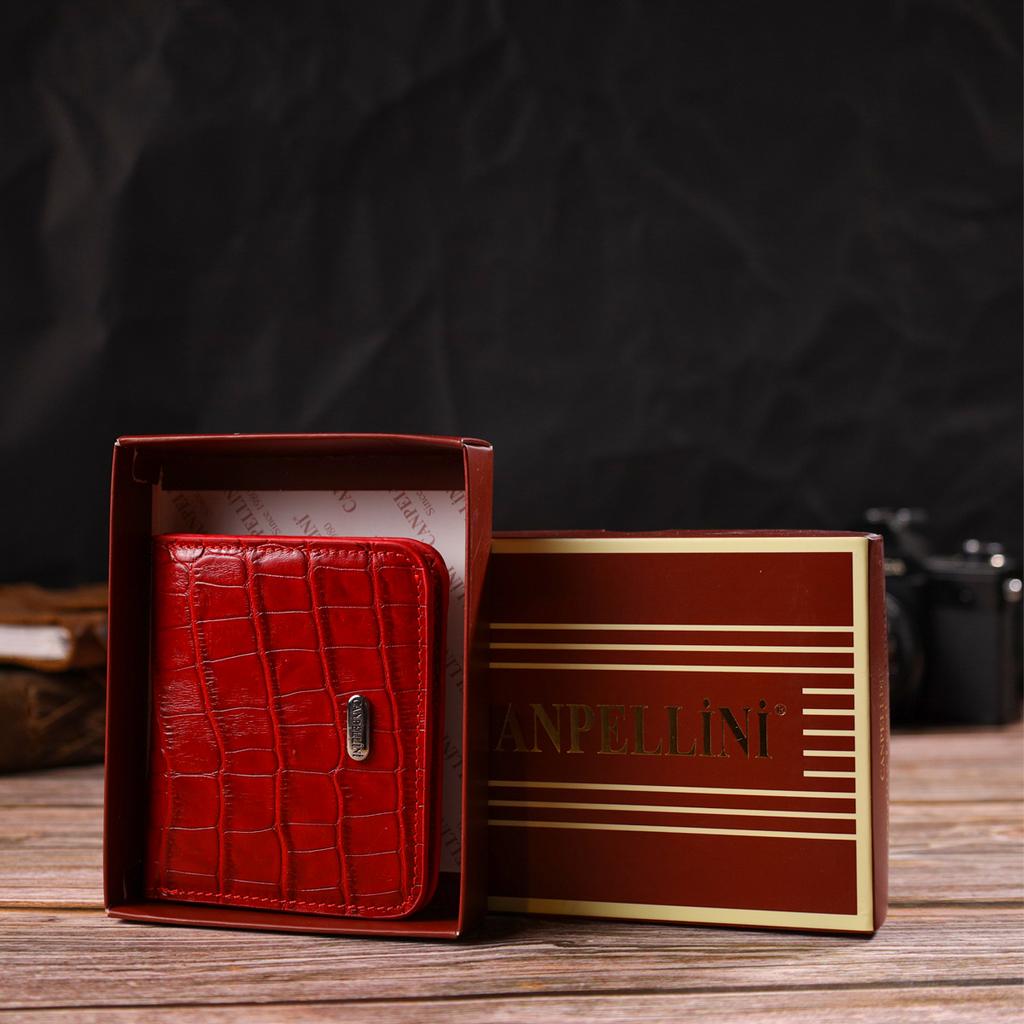 Женский маленький кошелек из натуральной кожи с тиснением под крокодила CANPELLINI 21795 Красный