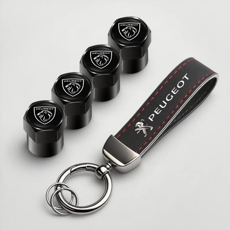 Car Tire Valve Caps Keychain For Peugeot 108 206 207 208 301 307 308 408 408X 508 2008 3008 4008 5008 RCZ Car Accessories