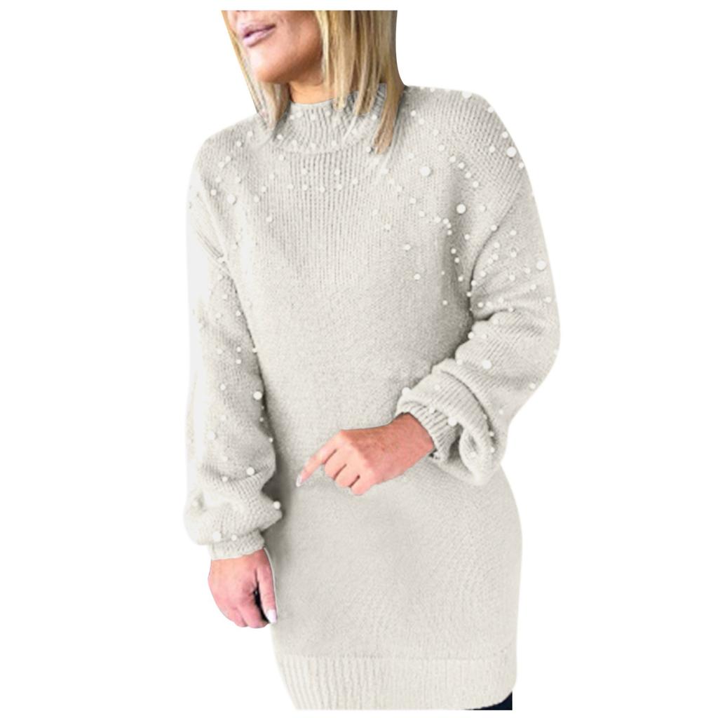Women's New Sweater Long-Sleeved Pearl Dress Casual Top