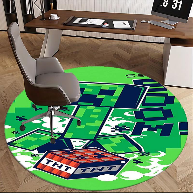 Коврик для стула с изображением взрыва TNT из Minecraft, Круглый ковер - Ковер для офиса, Машинная стирка, Нескользящий, Подходит для гостиных, спален