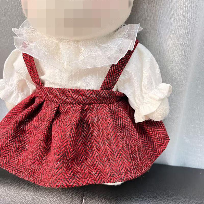 [Cloth Only] the Retro Style Clothes for 30cm Plush  Dolls,Retro-collared Red-patterned Strappy Dress.