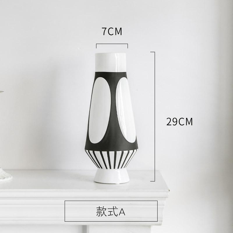 Nordic Creative Black and White Ceramic Vase Abstract Style Flower Arrangement Flower Retro Classic Home Craft Ornament