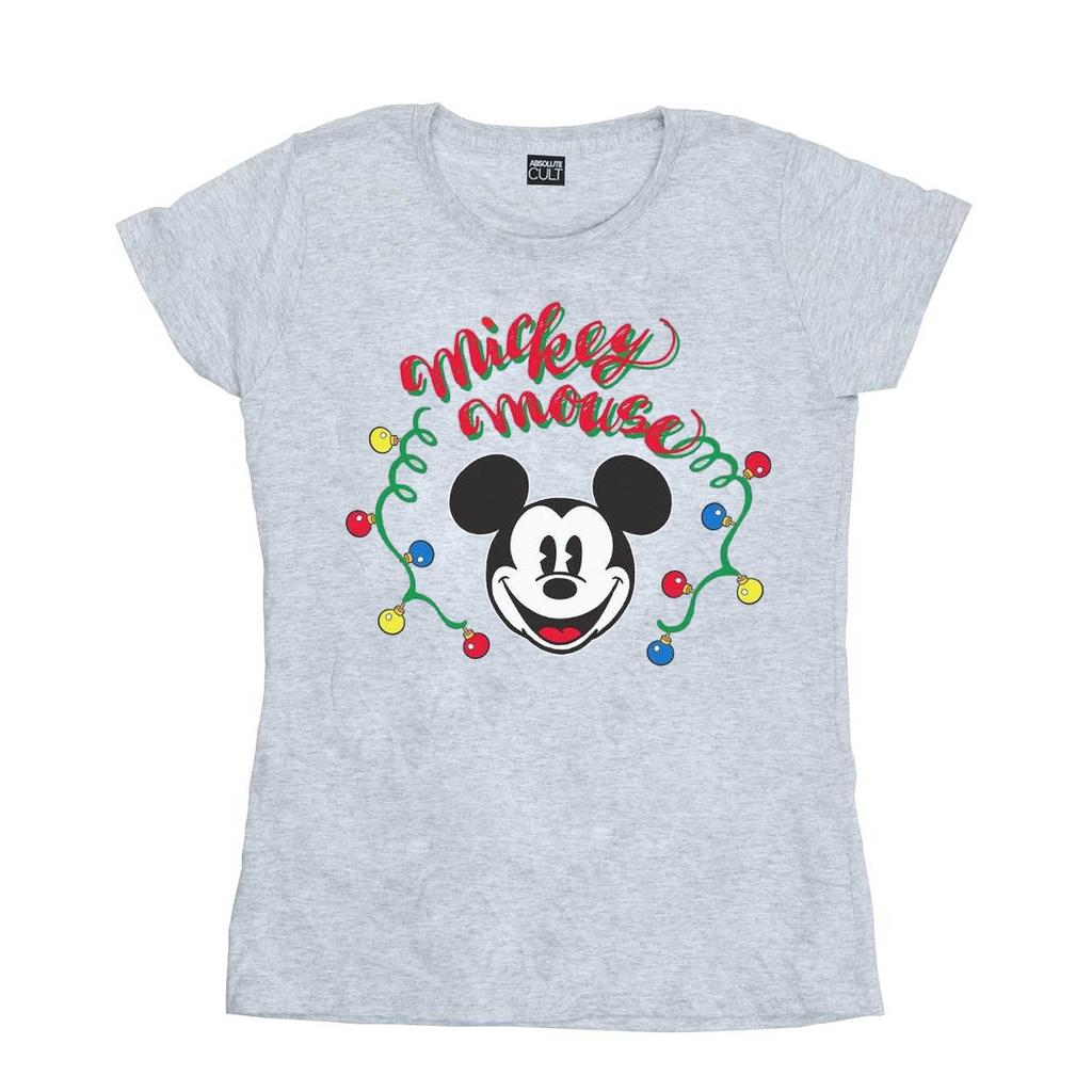 Disney Womens/Ladies Mickey Mouse Christmas Light Bulbs Cotton T-Shirt