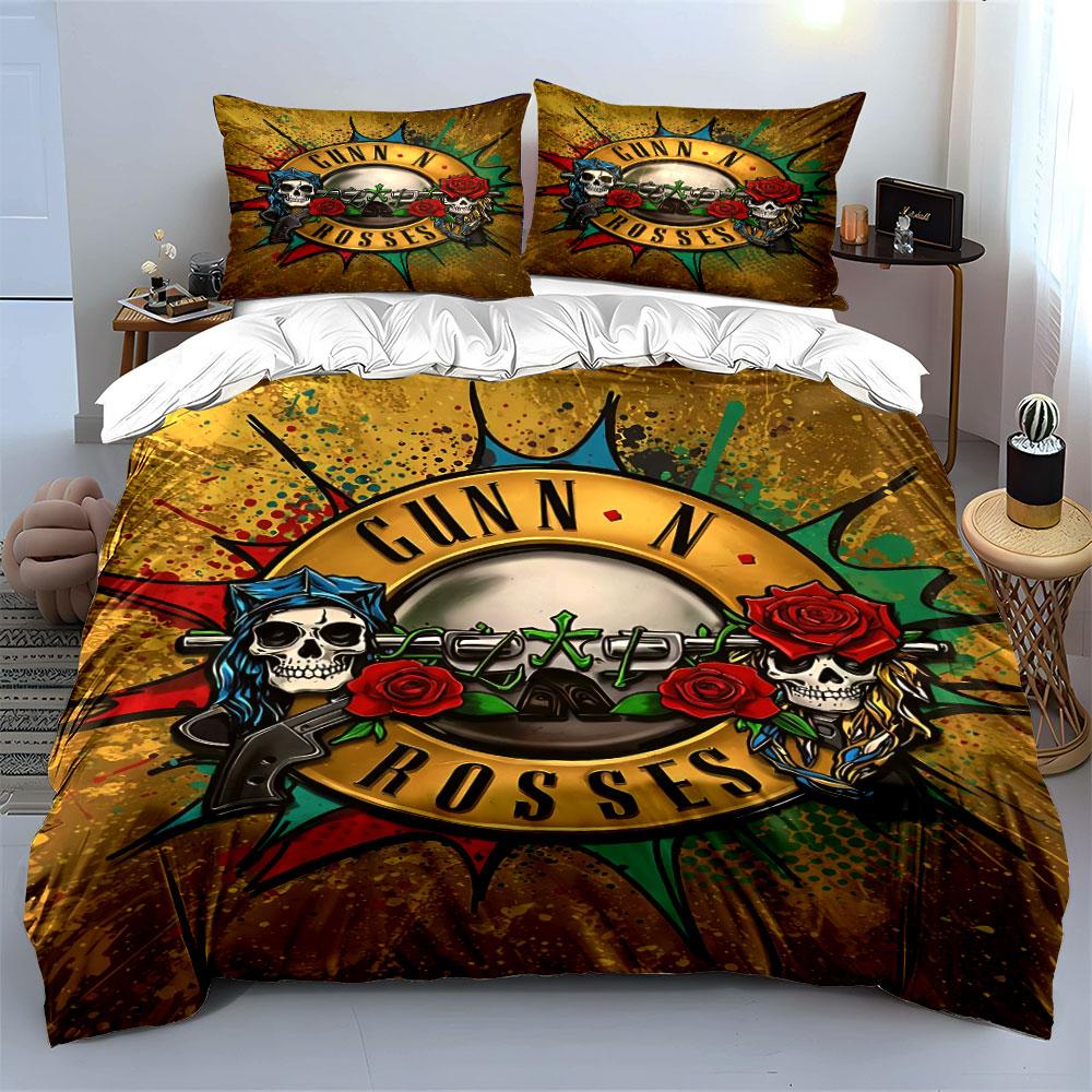 Gun N Roses Skull Bedding Set Bedding Duvet Cover Set Duvet Cover Pillowcases (1 * Duvet Cover 2 * Pillowcases, without duvet insert)