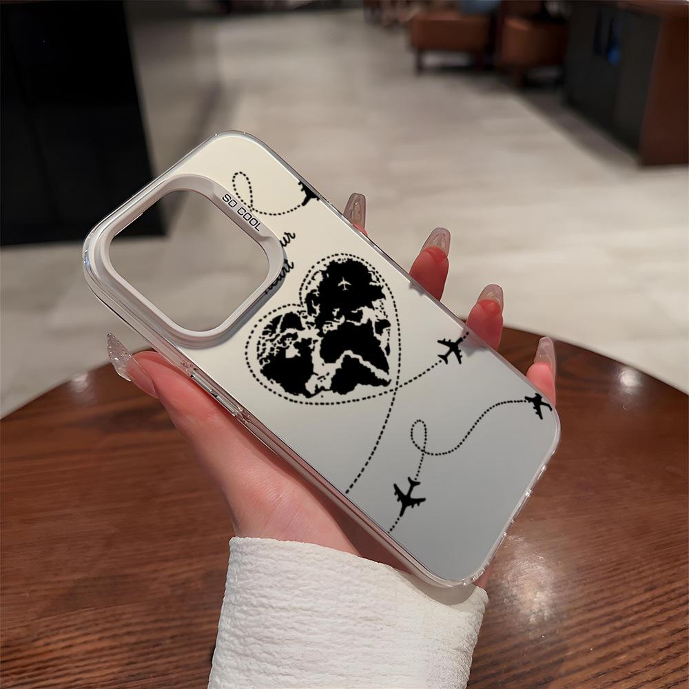New love plane couple iPhone17 mobile phone case Apple 16Pro anti-drop IMD color silver 15pm