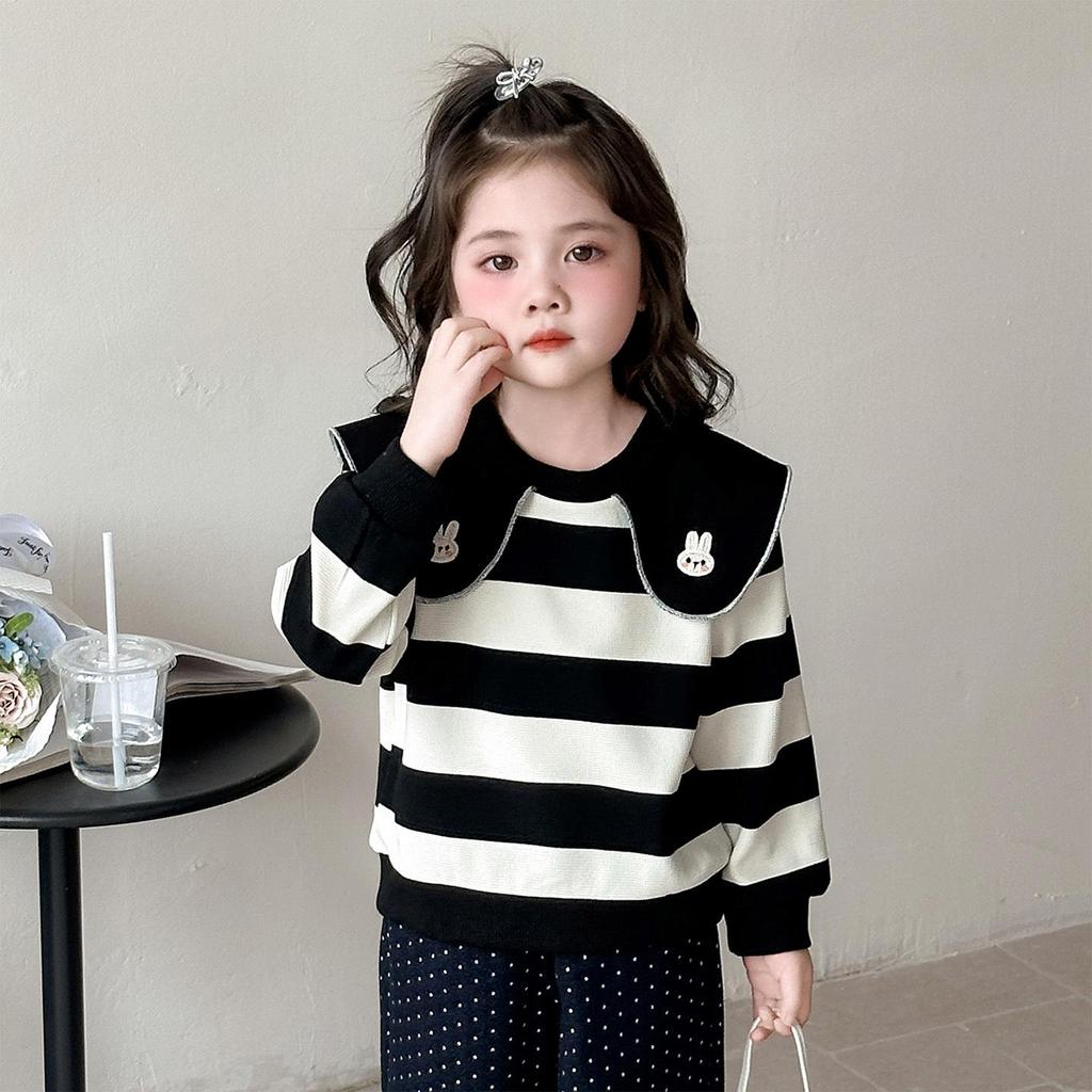 Girls' Striped Doll Collar Sweatshirt & Polka Dot Pants Set - Spring/Autumn 2025 Fashion for Small/Medium Children