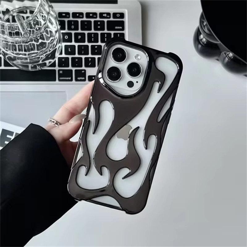 Новый 3D чехол для телефона с рисунком пламени для iPhone16 17 15 13 12 11 14 ProMax 15 Plus Модный полый тонкий противоударный защитный мягкий чехол