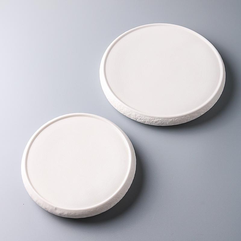 Frosted White Texture Display Plate Molecular Cooking Tableware Drum Flat Plate Ceramic Cold Dish Western Food French Plate
